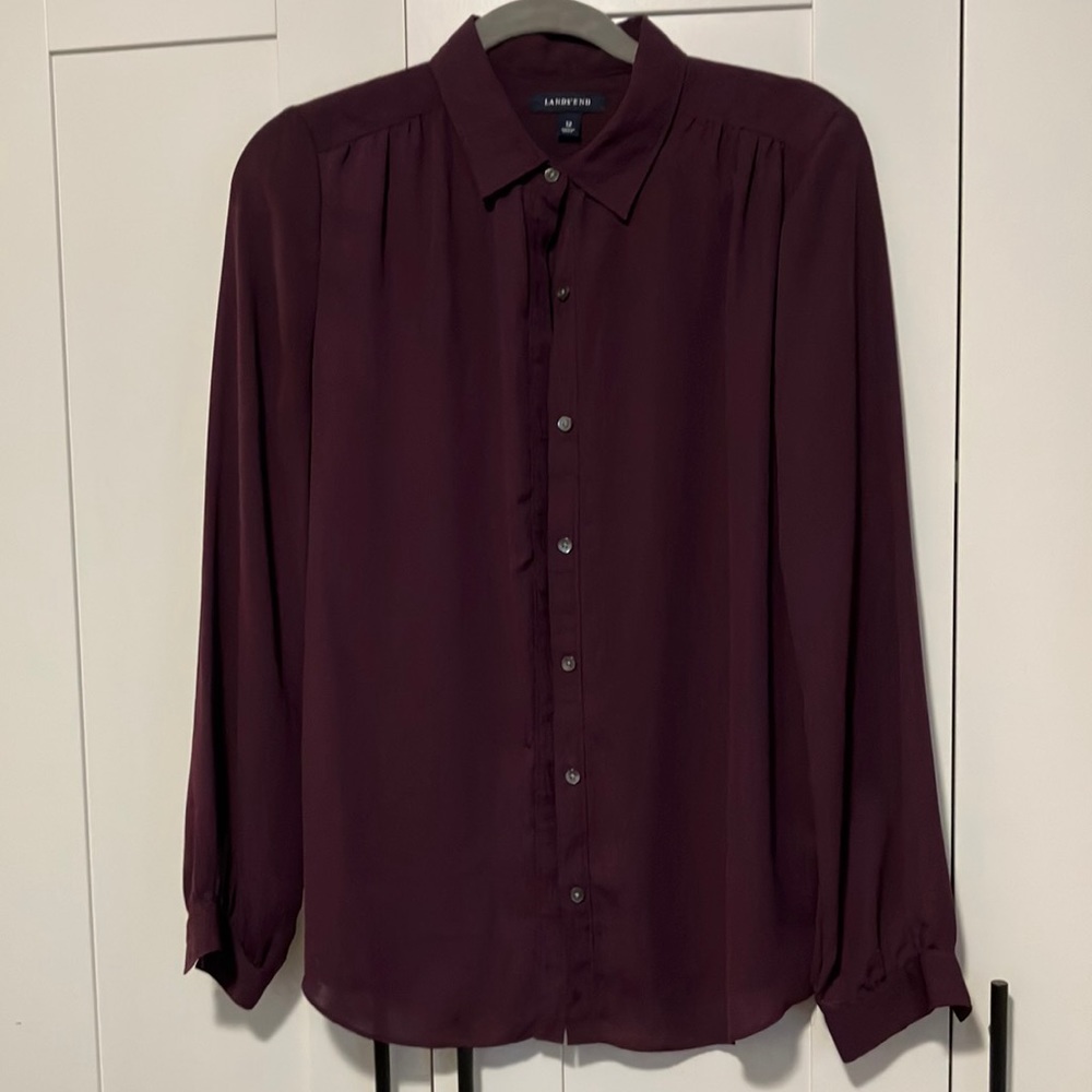 Lands End button down blouse, burgundy